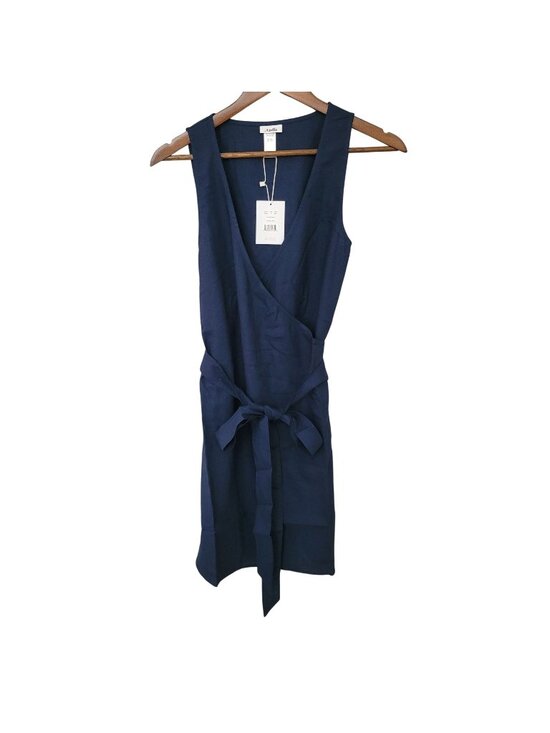 Andie Dresses & Skirts - Andie Swim The Wrap Dress Size S Midnight Blue Linen Blend Sleeveless NWT
